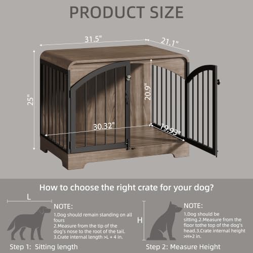 31.5" Farmhouse Dog Crate Furniture for Small Dogs, Decorative Pet House End Table, Wooden Dog Kennel Furniture Indoor, Light Walnut