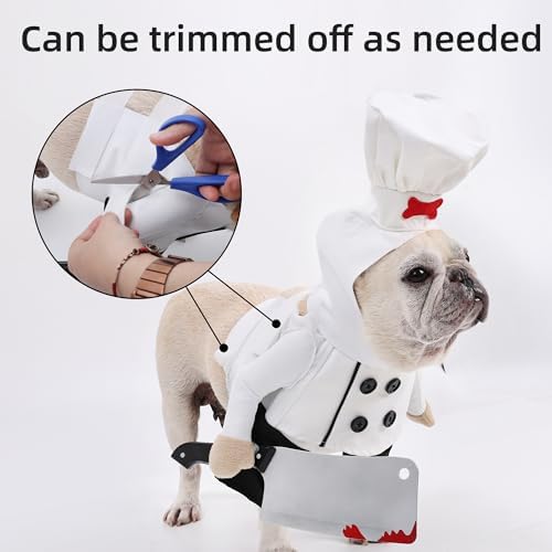 Dog Chef Costume - Halloween Scary Dog Costume with Knife and Hat, Pet Murderer Costumes Killer Cosplay Outfit with Arms, Trimmable Hook & Loop Fastener for Fitting Small Medium Large Dogs - Image 4