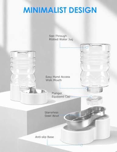 Heouvo 1.3 Gal Gravity Dog Water Dispenser, Wide-Mouth, No Filter, White