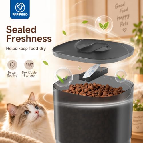 PAPIFEED Automatic Cat Feeder with App, WiFi Auto Cat Feeder, 6L Slow-Feed Cat Food Dispenser for Dry Food, Dual Power Supply Timed Pet Feeder for Small Dog, 10 Meals/Day, 12 Portions/Meal, Black