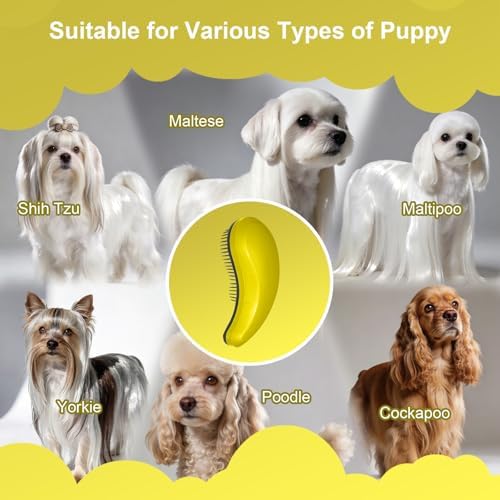 Small Dog Brush, Skin-friendly Soft Bristles (Yellow) - Image 6