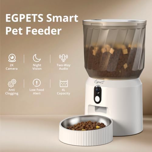Automatic Cat Feeder with Camera, 2K Video, WiFi, Backup Power, 4L