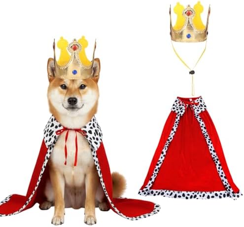 Dog King Cloak Costume, Halloween Dog King Costume, Adjustable Funny Pet Kings Cloak and Crown, Pet King Costumes for Halloween Christmas Cosplay King Cloak Cape for Dogs Cats (Medium) by Unknown