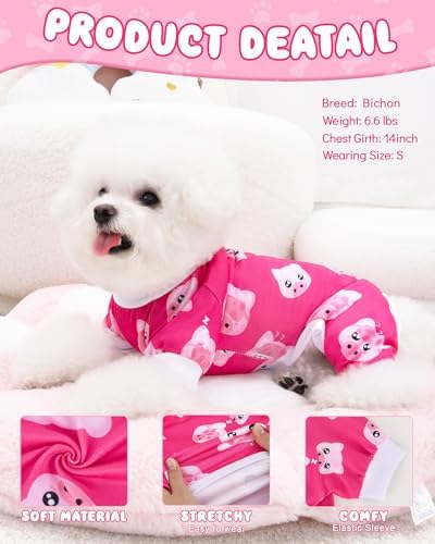 XPUDAC Dog Pajamas Soft Stretchy Pig Dog Clothes for Small Medium Dogs Pet Jumpsuit Cat Apparel-S - Image 2