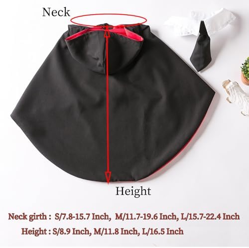 Dog Halloween Magician Costume Set, Cat Wizard Cloak with Hood, Tie & Glasses, Pet Cosplay Outfit for Halloween Party, Puppy Witch Costume for Small Dogs (Red and Black, Small) - Image 5