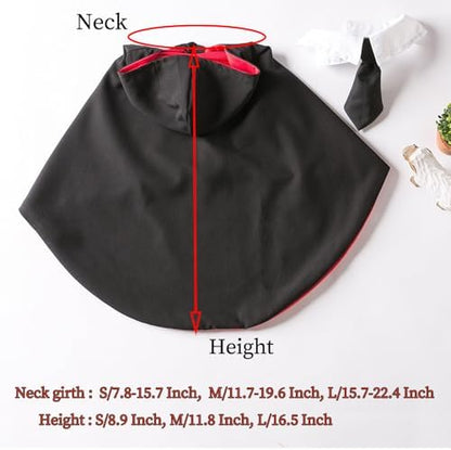 Dog Halloween Magician Costume Set, Cat Wizard Cloak with Hood, Tie & Glasses, Pet Cosplay Outfit for Halloween Party, Puppy Witch Costume for Small Dogs (Red and Black, Small) - Image 5