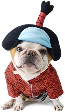Samurai Pet Costume for French Bulldog, Funny Samurai Outfit, Dog & Cat Party Clothes, Halloween Cosplay (S, Red) by Unknown