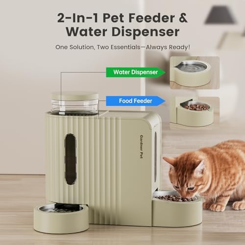 Gravity Automatic Cat Feeder, Water & Food Dispenser Set, Stainless Bowls