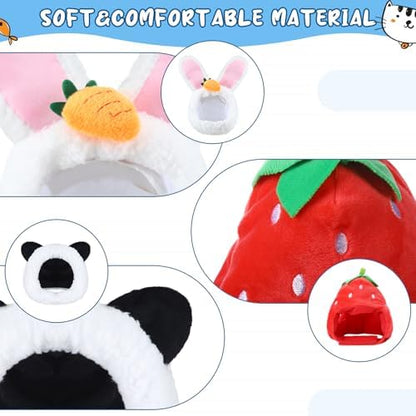 Weewooday 5 Pcs Cat Hat, Panda, Rabbit, Bee, Strawberry, Flower - Image 3