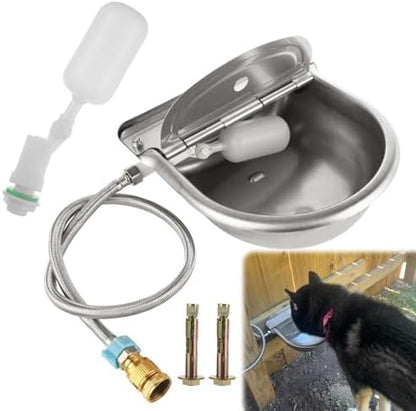 YAYODS Automatic Dog Water Bowl Dispenser Outdoor with Float Valve, Stainless Steel Auto Self Filling Animal Waterer Feeder for Outdoor Livestock, Chicken, Cow, Horse