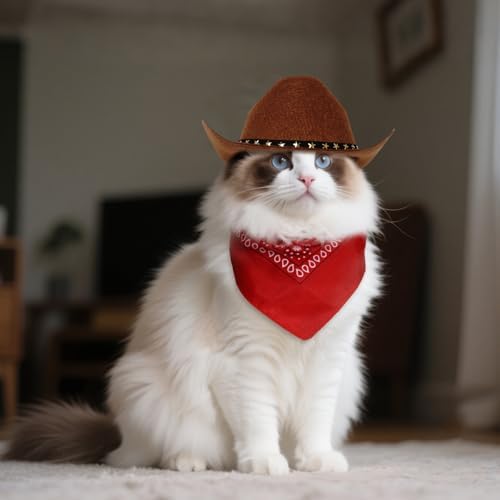 choyaxo Halloween Costumes for Dogs Cat Pet Cowboy Costume Cowboy Hat with Bandana Set for Halloween, Christmas, Holiday, Party, Cosplay (Brown, Large) - Image 4