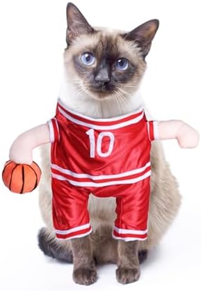 DELIFUR Dog Basketball Player Costume - Pet Halloween Costume Adjustable Funny Dress Up Sports Outfit Cosplay Clothes for Large Cats and Small Dogs (Red Basketball, X-Small) by DELIFUR