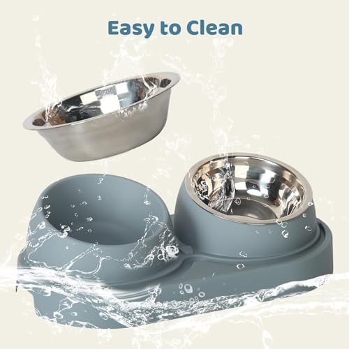 SAROSORA Cat Feeder Stainless Steel Bowl, Pet Food and Water Bowl Dishes, Easy to Clean