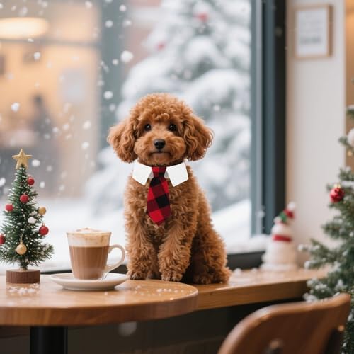 ADOGGYGO Christmas Dog Necktie, Xmas Pet Tuxedo Costume, Red Plaid Christmas Neck Tie Collars for Small Dogs (Small) - Image 2