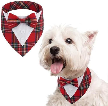 FUAMEY Christmas Bandana Dog Tuxedo Suit Holiday Plaid Dog Bandanas by FUAMEY