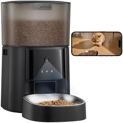 Automatic Cat Feeder with Camera & Voice Interaction, WiFi/App Control, 4L Dry Food Dispenser for Cats & Dogs with Freshness Preservation, Custom Feeding Times & Portions, Dual Power