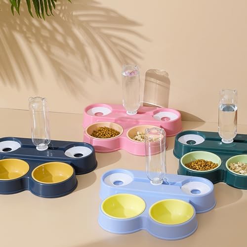4 in 1 Pet Food Feeders with Automatic Water Bottle Bowl, Double Bowl Dog Feeder Toy for Cats and Dogs