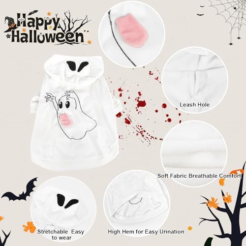 NACOCO Halloween Ghost Dog Costume - Pet Christmas New Year Hoodie Warm Party Coat Outfit for Small and Medium Cat Dog Clothes(White Ghost,M) - Image 3