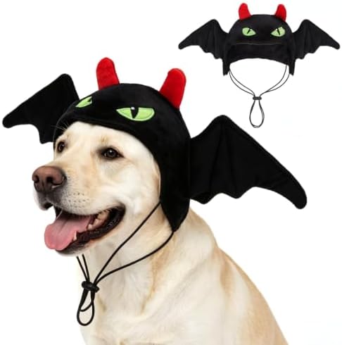 BEAUTYZOO Devil Dog Hat with Bat Wings, Plush Halloween Costume for Dogs by BEAUTYZOO