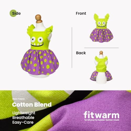 Fitwarm Monster Ruffle Dog Dress, Spooky Halloween Costumes for Small Girl Dogs, Funny Pet Outfit, Green, Purple, Small - Image 6