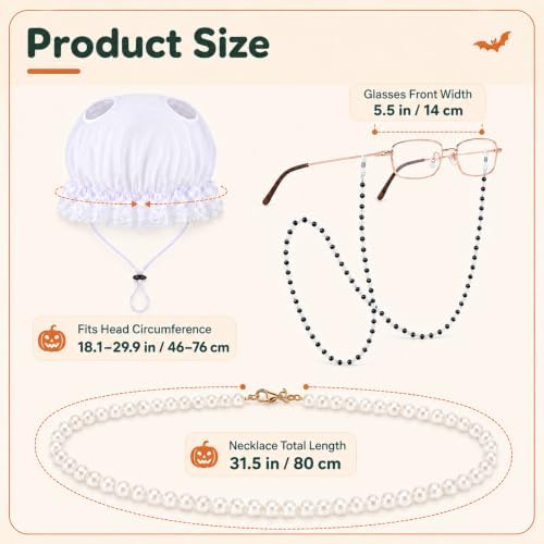 3 Pcs Dog Grandma Costume, Old Lady Mop Cap Pearl Necklace Granny Glasses - Image 2