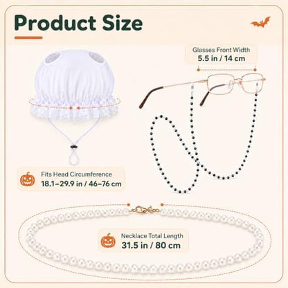 3 Pcs Dog Grandma Costume, Old Lady Mop Cap Pearl Necklace Granny Glasses - Image 2