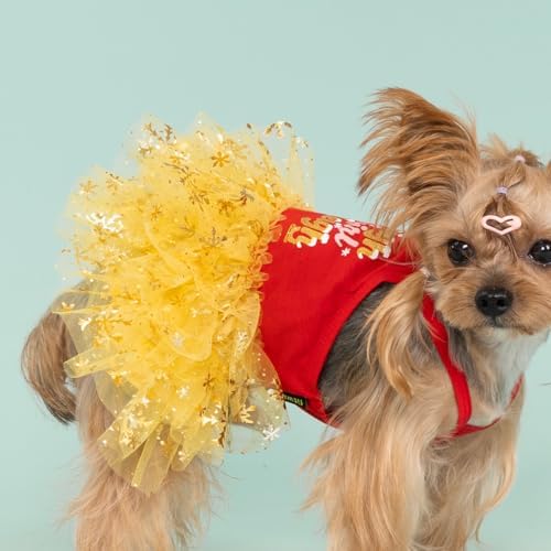 Fitwarm Sleigh Girl Sleigh Dog Tutu Dress, Fancy Christmas Clothes for Small Dogs Girl, Funny Holiday Pet Outfit, Red, Golden Yellow, XXS - Image 4