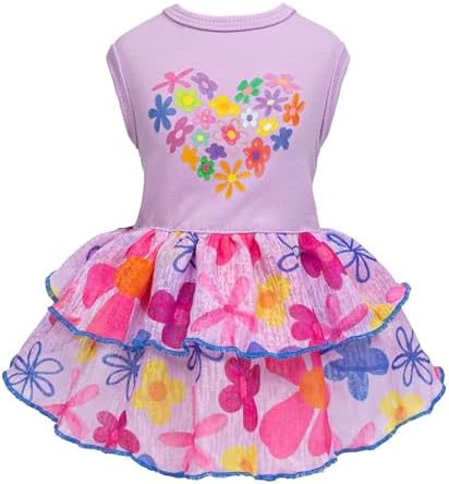 Fitwarm Floral Heart Dog Dress, Easter Outfit for Small Dogs Girl, Elegant Pet Clothes, Purple, XXS by Fitwarm