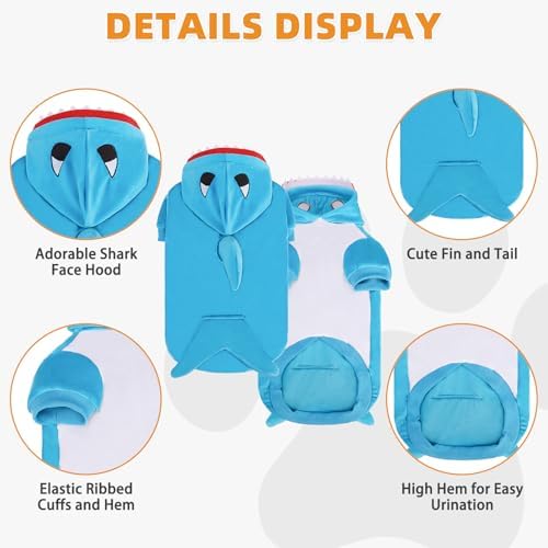 KOOLTAIL Dog Shark Costume Clothes, Fleece Funny Dog Sweater Hoodie Outfits, Pet Halloween Cosplay Cold Weather Coats with Leash Hole for Small Medium Large Dogs Pug Pitbull Corgi Puppy Gift, Blue SM - Image 5