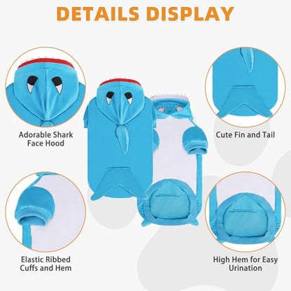 KOOLTAIL Dog Shark Costume Clothes, Fleece Funny Dog Sweater Hoodie Outfits, Pet Halloween Cosplay Cold Weather Coats with Leash Hole for Small Medium Large Dogs Pug Pitbull Corgi Puppy Gift, Blue SM - Image 5