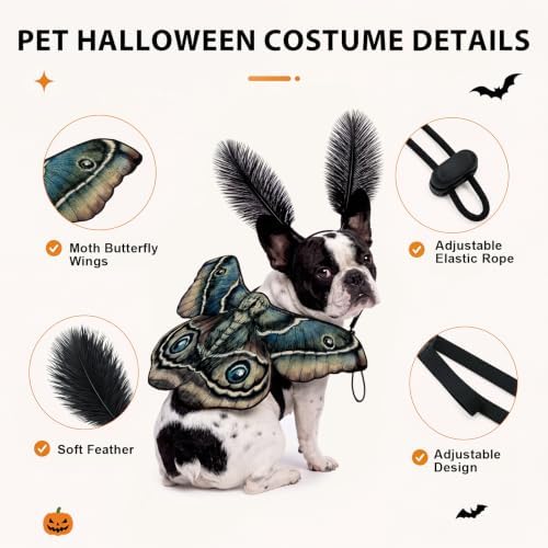 Tallew 2 Pcs Dog Costumes Moth Wings and Feather Headband,S,Tan - Image 2