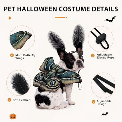 Tallew 2 Pcs Dog Costumes Moth Wings and Feather Headband,S,Tan - Image 2