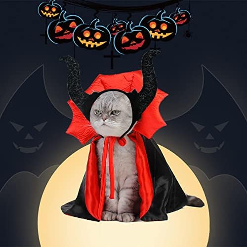 2 Pcs Dog Halloween Costume Set Cat Witch Vampire Cape Devil Horns Hat Holiday Clothes for Cat Puppy Halloween Party Pet Outfits (Red) M - Image 3