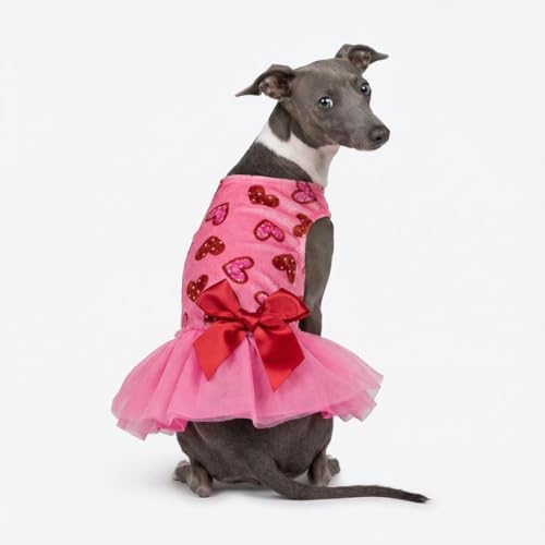 Fitwarm Pink Heart Tulle Dog Dress, Fancy Valentines Outfit for Small Dogs Girl, Festive Pet Clothes, Pink, Red, Small - Image 2