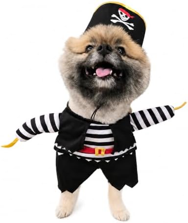 Captain Pirate Pet Halloween Costume, and Pirate Hat - Small to Medium-Large Breed Funny Clothes Outfit Apparel (Large) by POPERIE