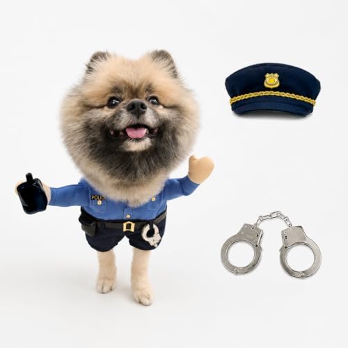 Police Officer Pet Halloween Costume with Radio, Hat and Toy Handcuffs - Small to Medium-Large Breed Funny Clothes Outfit Apparel (Medium) by POPERIE