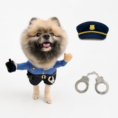 Police Officer Pet Halloween Costume with Radio, Hat and Toy Handcuffs - Small to Medium-Large Breed Funny Clothes Outfit Apparel (Medium) by POPERIE