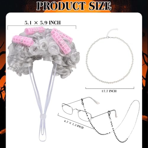 EXPAWLORER 4 Pcs Dog Halloween Old Lady Costume, Funny Pet Grandma Outfit with Adjustable Curler Wig, Pearl Necklace, Glasses and Chain, Ideal for Halloween, Christmas, Cosplay & Pet Birthday Parties - Image 3