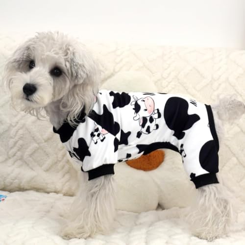 XPUDAC Dog Pajamas Soft Stretchy Cow Dog Clothes for Small Medium Dogs Pet Jumpsuit Cat Apparel-2XL - Image 2
