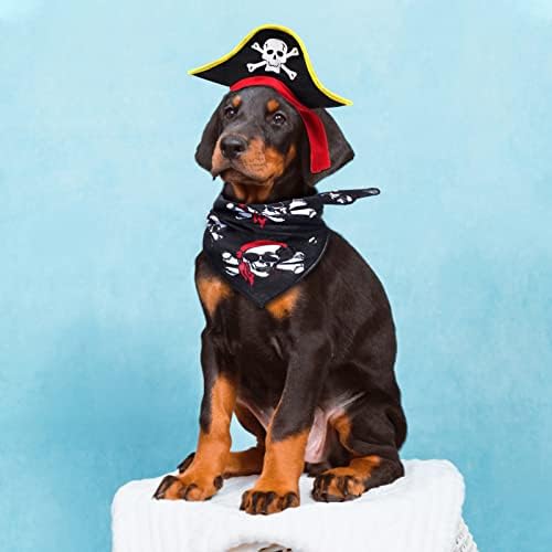 2 Pieces Skull Print Pet Pirate Hat with Pirate Skull Bandana Dog Cat Captain Cap Halloween Pirate Cosplay Costume Halloween Party Hat Dress Up Costume Accessories (B) One Size - Image 4