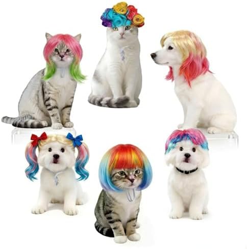 6-Piece Fun Pet Wig Set Cosplay Wigs & Costumes for Cats and Dogs - Ideal for Christmas, Pet Festivals, Halloween and Other Parties by WCCDXGP