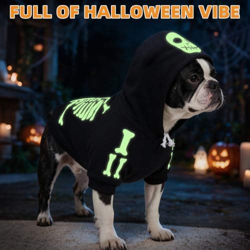 KOOLTAIL Halloween Dog Skeleton Costume, Glow in the Dark Dog Hoodie Outfit - Image 2