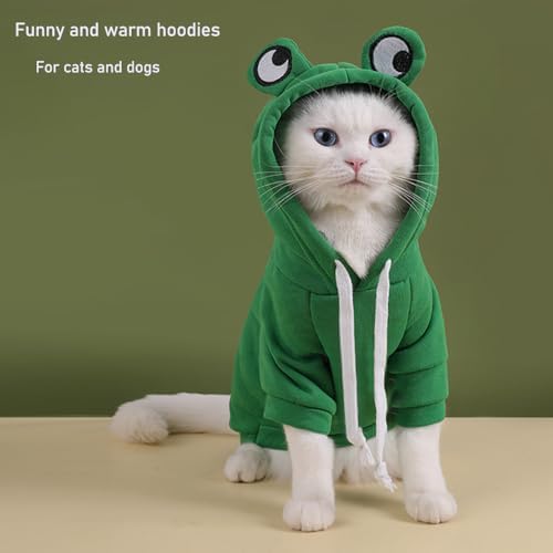 ANIAC Funny Pet Clothes for Small Dogs Girl Male Frog Cat Hoodies Warm Puppy Sweatshirt Coat with Eye Hood Fall Cat Outfit Christmas Halloween Outfit Dog Frog Costume (Green, Medium) - Image 3
