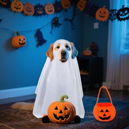 Dog Halloween Costumes, Dog Ghost Costume Funny Pet Ghost Costume with Pumpkin Candy Bag for Small Medium Large Dogs Pets (Large) - Image 5