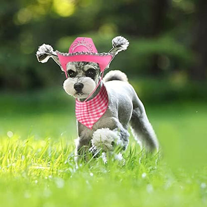 Yewong Pet Pink Cowboy Hat Costume Accessory Set Dog Cat Size Pink Cowgirl Princess Hat with Crown Tiara Bandana/Scarf for Cat Puppy Western Costume Daily Wearing Photo Props (Set B) - Image 5