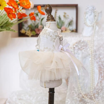 Fashion Sweet Puppy Dog Blingbling Princess Skirt Pet Dog Lace Cake Camisole Tutu Dress E-White M - Image 3