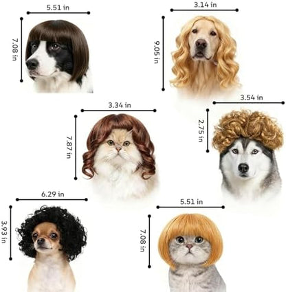 6 Pack Funny Cat and Dog Wigs, Soft Pet Cosplay Costume with Adjustable Straps, for Halloween Christmas Party Dress-Up, Ideal Gift for Pet Lovers - Image 4