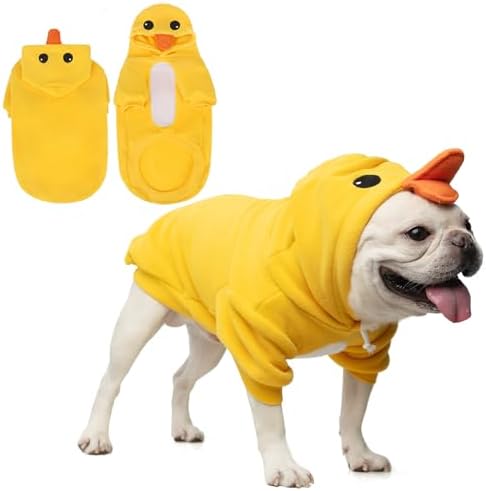 KOOLTAIL Dog Duck Costume Clothes, Funny Dog Outfits Fleece Sweater Hoodie, Pet Cute Halloween Cosplay Cold Weather Coats with Leash Hole for Small Medium Large Dogs Pug Pitbull Corgi Puppy, Yellow M by KOOLTAIL
