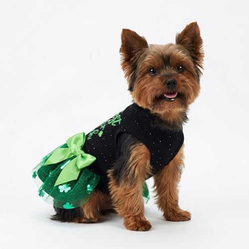 Fitwarm Cutest Clover in the Patch Dog Dress, St Patricks Day Dog Clothes for Small Dogs Girl, Funny Pet Cat Holiday Outfit, Black, Emerald Green, Medium - Image 4
