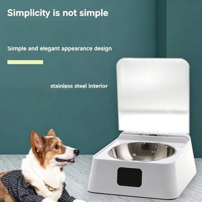 Automatic Dog Bowl with Lid Auto Opening Feeder Stainless Steel Inner Tray ABS Housing Daily Food Water Use White Indoor